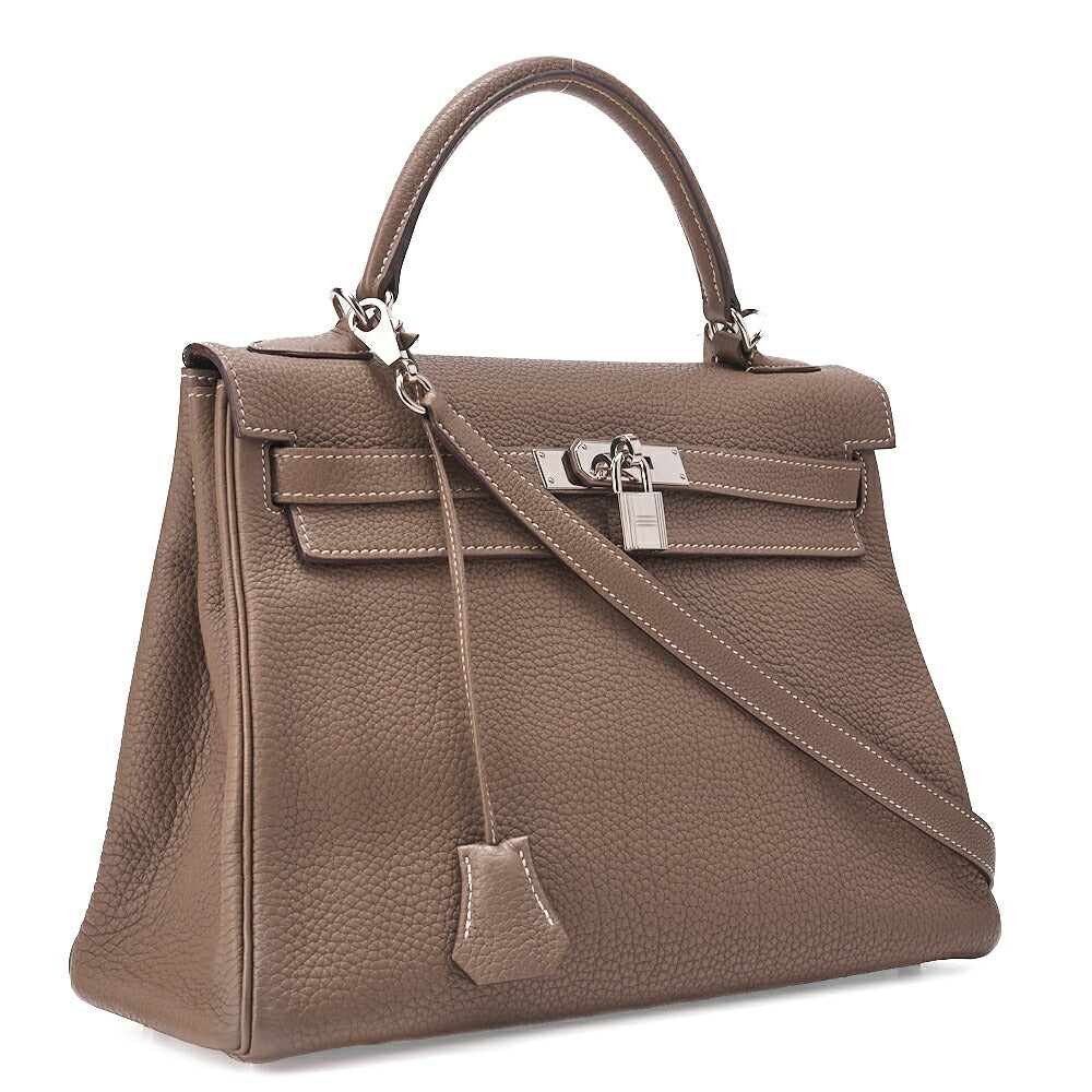 HERMES Kelly 32 Handbag Inseam Tryon Clemence Etoup Silver-Tone Hardware, Pre-Owned