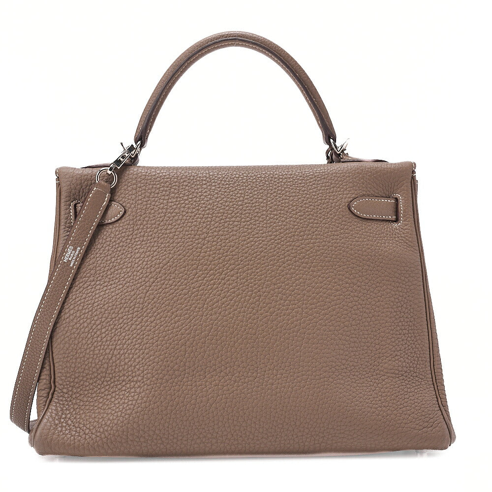 HERMES Kelly 32 Handbag Inseam Tryon Clemence Etoup Silver-Tone Hardware, Pre-Owned