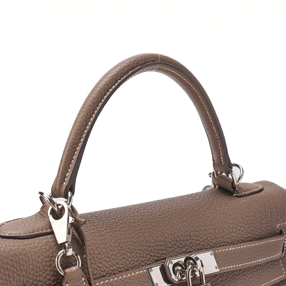 HERMES Kelly 32 Handbag Inseam Tryon Clemence Etoup Silver-Tone Hardware, Pre-Owned
