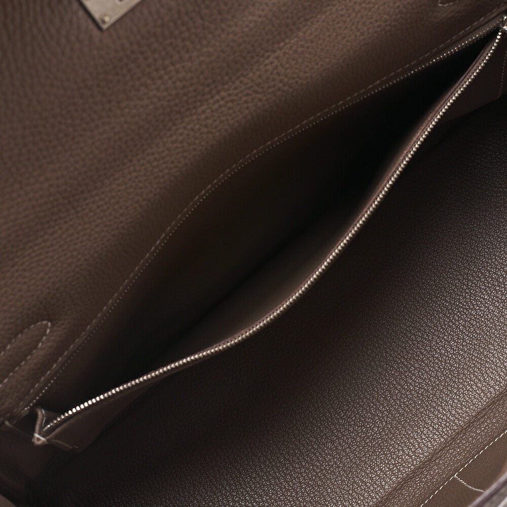 HERMES Kelly 32 Handbag Inseam Tryon Clemence Etoup Silver-Tone Hardware, Pre-Owned