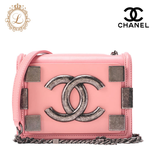 CHANEL Chain Shoulder Big Coco Push Lock Lambskin x Plastic Pink Silver-Tone Hardware, Pre-Owned