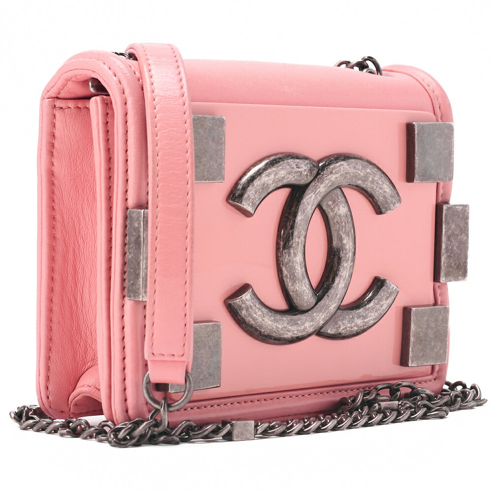 CHANEL Chain Shoulder Big Coco Push Lock Lambskin x Plastic Pink Silver-Tone Hardware, Pre-Owned