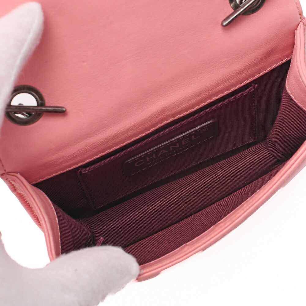 CHANEL Chain Shoulder Big Coco Push Lock Lambskin x Plastic Pink Silver-Tone Hardware, Pre-Owned