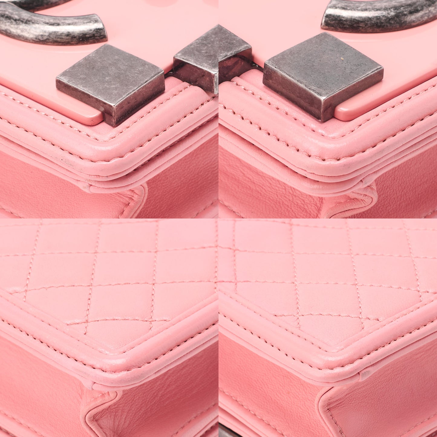 シャネル チェーンショルダー ビッグココ プッシュロック ラムスキン x プラスチック ピンク シルバー金具 中古品