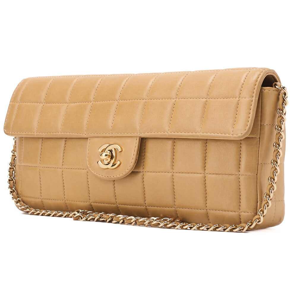 CHANEL Chocolate Bar Turnlock Chain Shoulder Lambskin Beige Gold-Tone Hardware, Pre-Owned