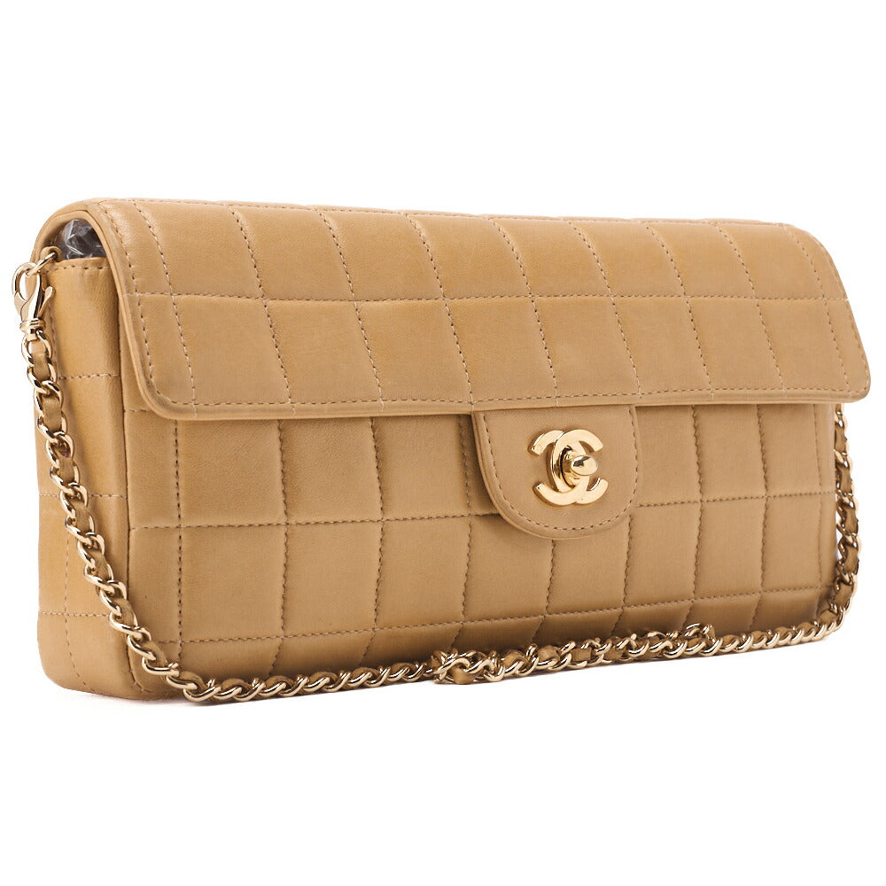 CHANEL Chocolate Bar Turnlock Chain Shoulder Lambskin Beige Gold-Tone Hardware, Pre-Owned