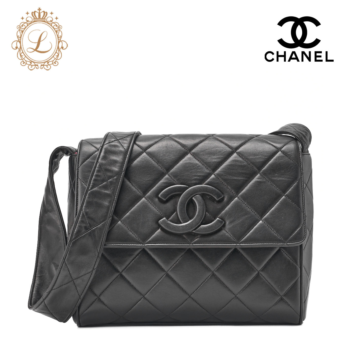 CHANEL One Shoulder Bag Matelassé Coco Mark Push Lock Black Gold-Tone Hardware, Pre-Owned
