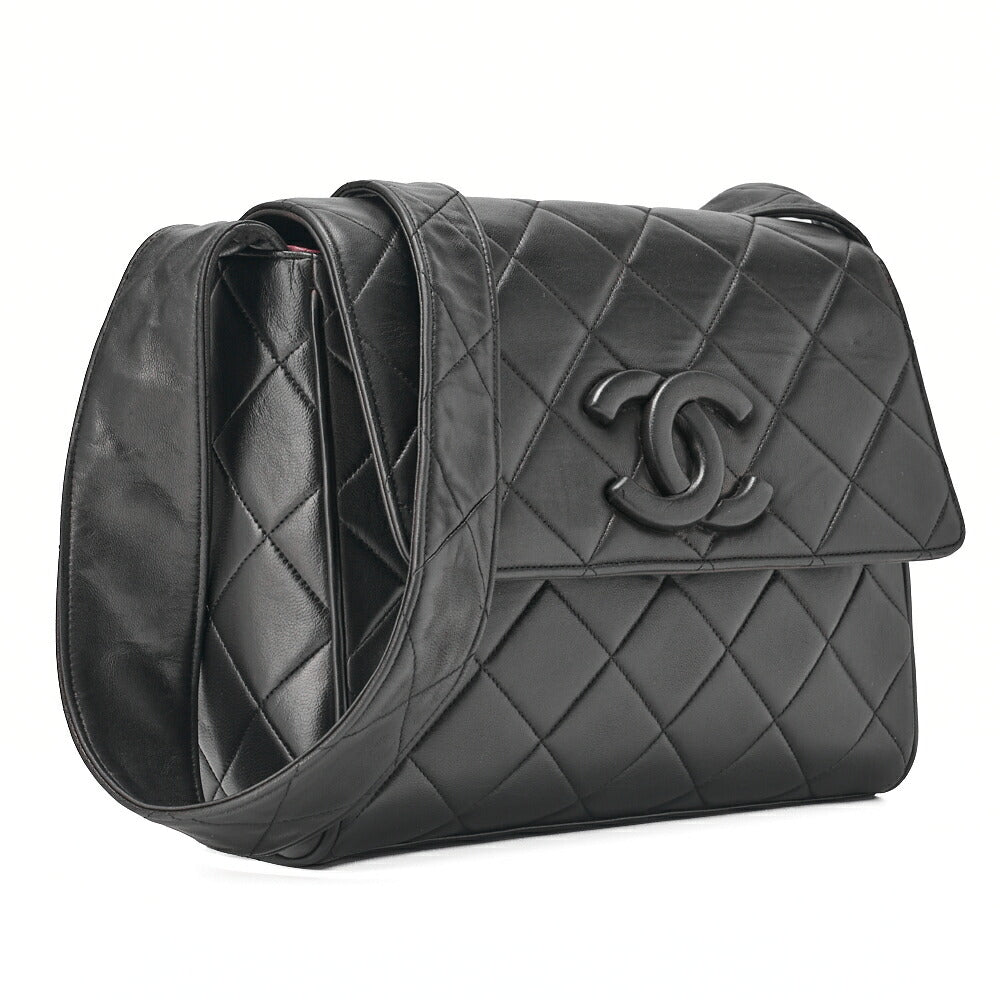 CHANEL One Shoulder Bag Matelassé Coco Mark Push Lock Black Gold-Tone Hardware, Pre-Owned