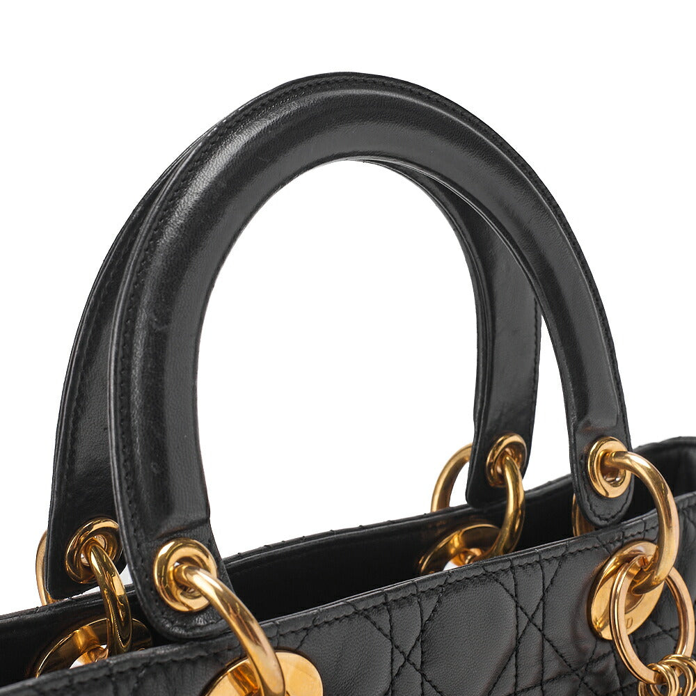 Dior Lady Dior Canage Handbag 2way Lambskin Black Large Size Gold-Tone Hardware, Pre-Owned