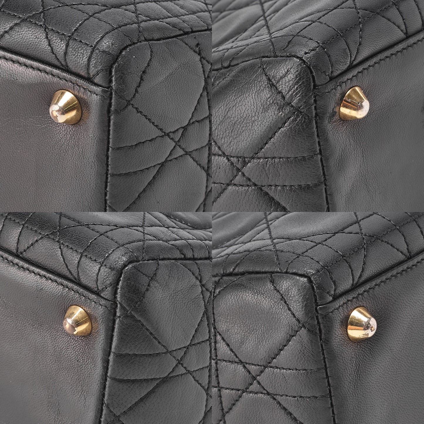 Dior Lady Dior Canage Handbag 2way Lambskin Black Large Size Gold-Tone Hardware, Pre-Owned