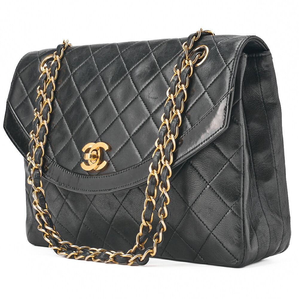 CHANEL Chain Shoulder Bag Matelassé Design Flap Lambskin Black Gold-Tone Hardware, Pre-Owned