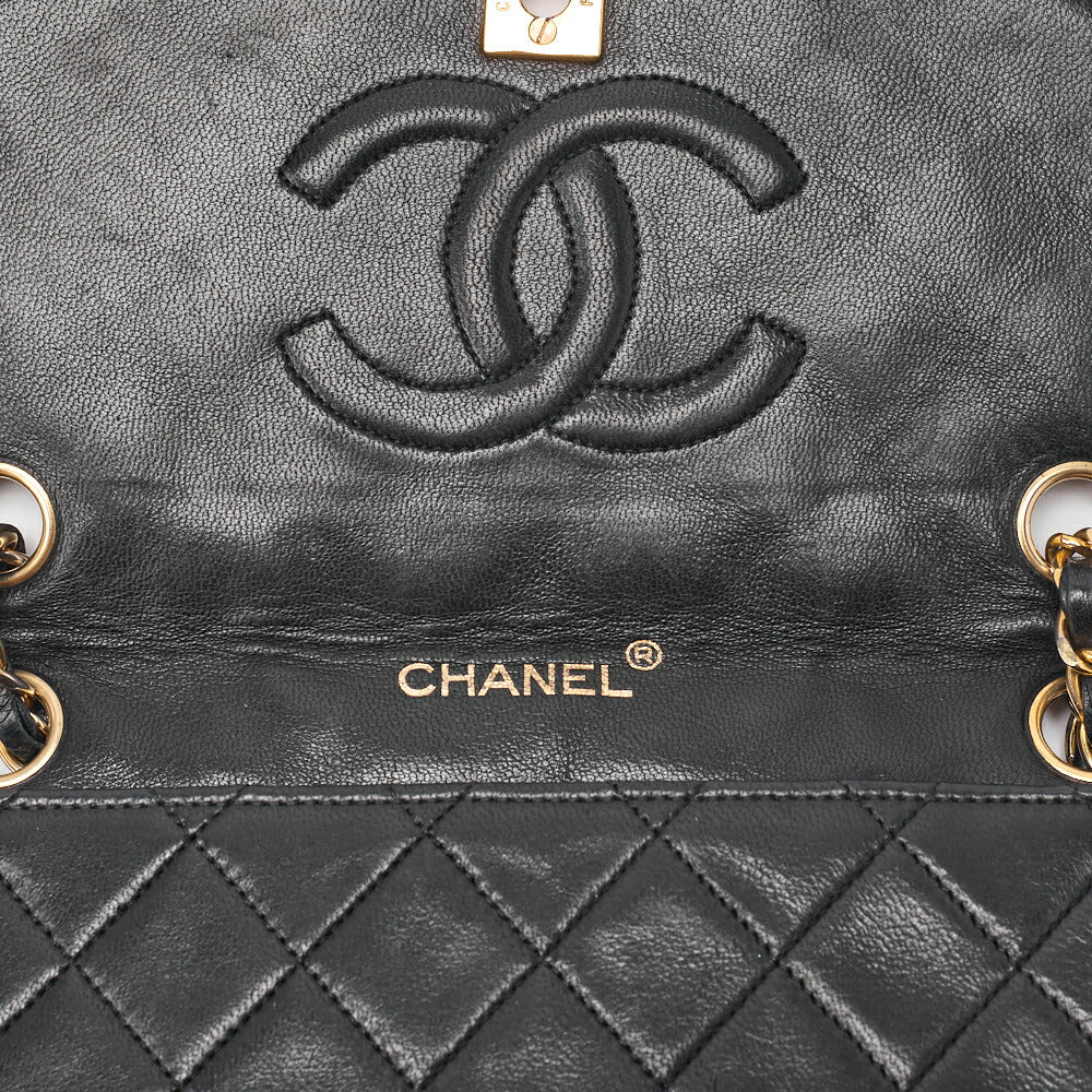 CHANEL Chain Shoulder Bag Matelassé Design Flap Lambskin Black Gold-Tone Hardware, Pre-Owned