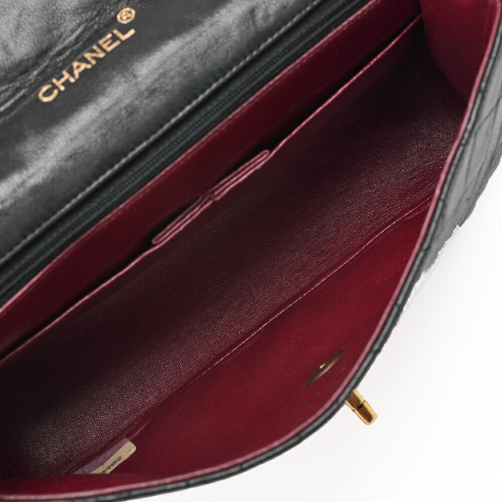 CHANEL Chain Shoulder Bag Matelassé Design Flap Lambskin Black Gold-Tone Hardware, Pre-Owned