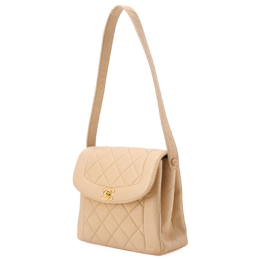 CHANEL Matelassé Diana Flap One Shoulder Bag Lambskin Beige Gold-Tone Hardware, Pre-Owned