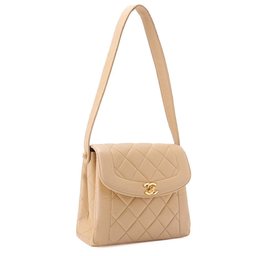 CHANEL Matelassé Diana Flap One Shoulder Bag Lambskin Beige Gold-Tone Hardware, Pre-Owned