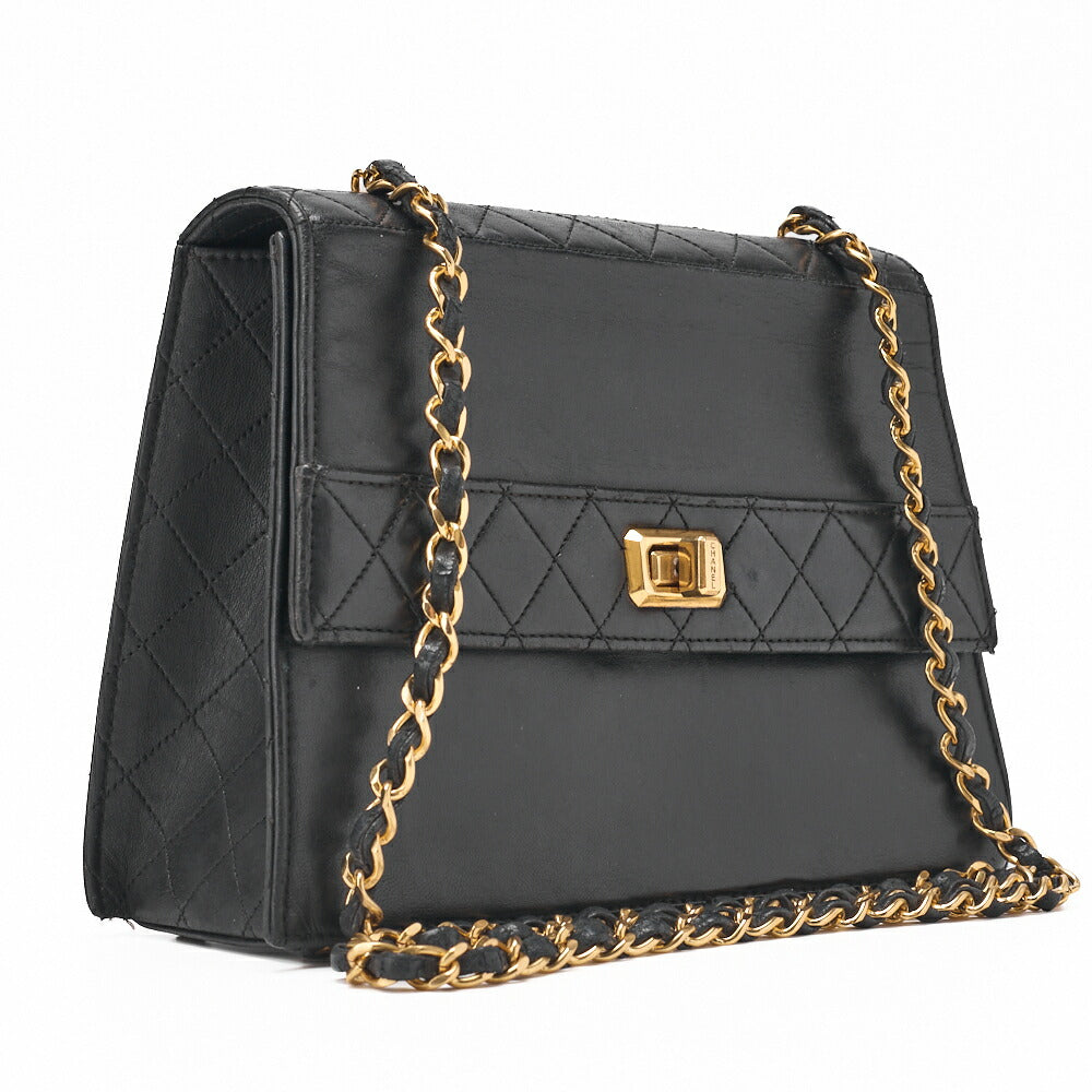 CHANEL Chain Shoulder Bag Matelassé 2.55 Turnlock Black Lambskin Gold-Tone Hardware, Pre-Owned