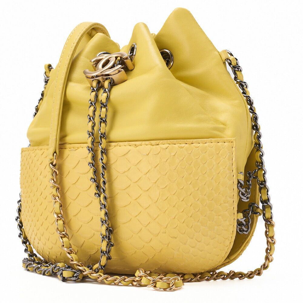 CHANEL Matelassé Drawstring Chain Shoulder Lambskin x Python Silver-Tone Hardware, Pre-Owned
