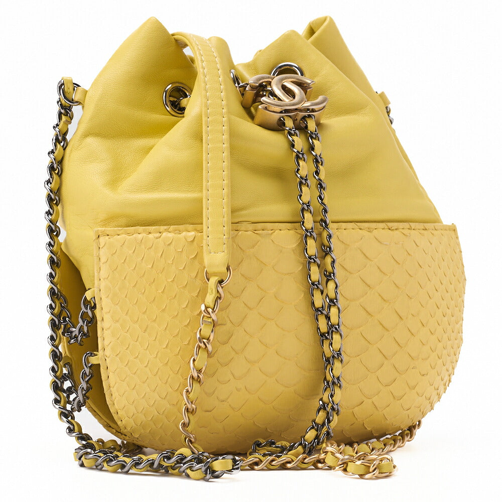 CHANEL Matelassé Drawstring Chain Shoulder Lambskin x Python Silver-Tone Hardware, Pre-Owned