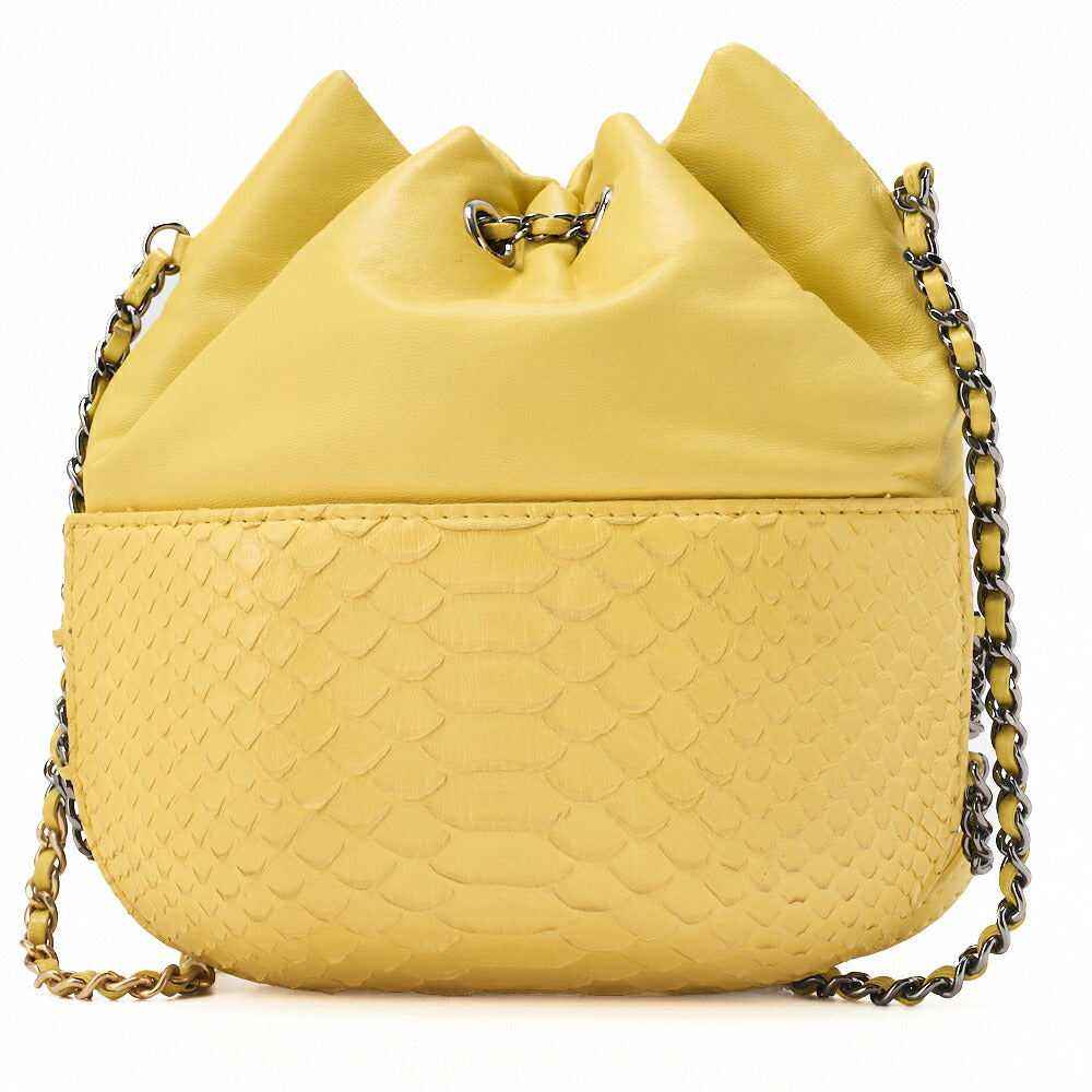 CHANEL Matelassé Drawstring Chain Shoulder Lambskin x Python Silver-Tone Hardware, Pre-Owned