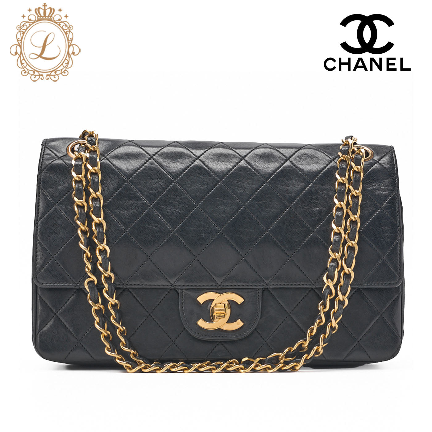 CHANEL Matelassé Turnlock Straight Flap Chain Shoulder Lambskin Black Gold-Tone Hardware, Pre-Owned