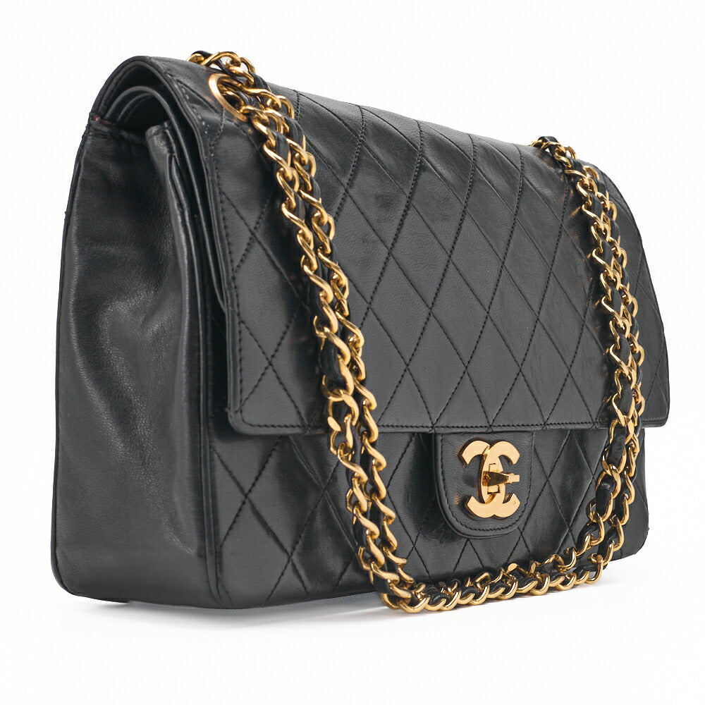 CHANEL Matelassé Turnlock Straight Flap Chain Shoulder Lambskin Black Gold-Tone Hardware, Pre-Owned