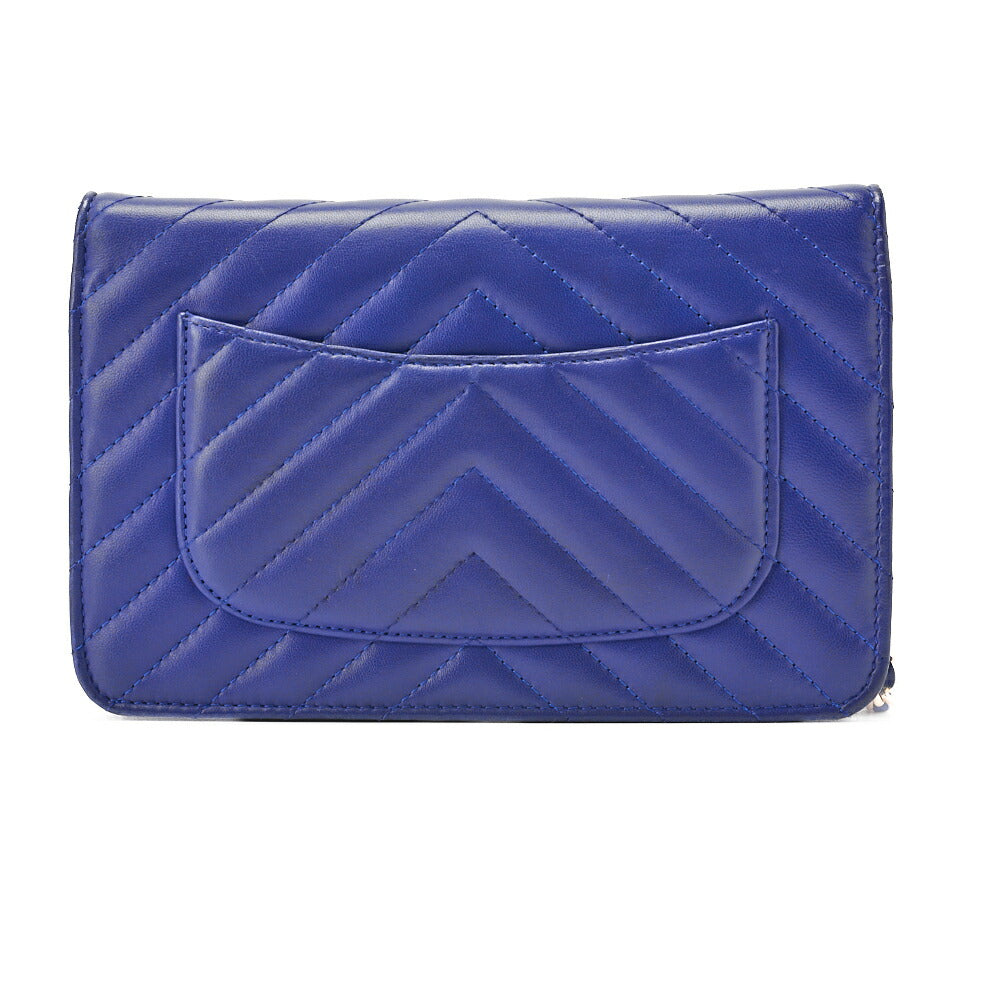 CHANEL Chain Wallet Matelassé V-Stitch Lambskin Navy Gold-Tone Hardware, Pre-Owned