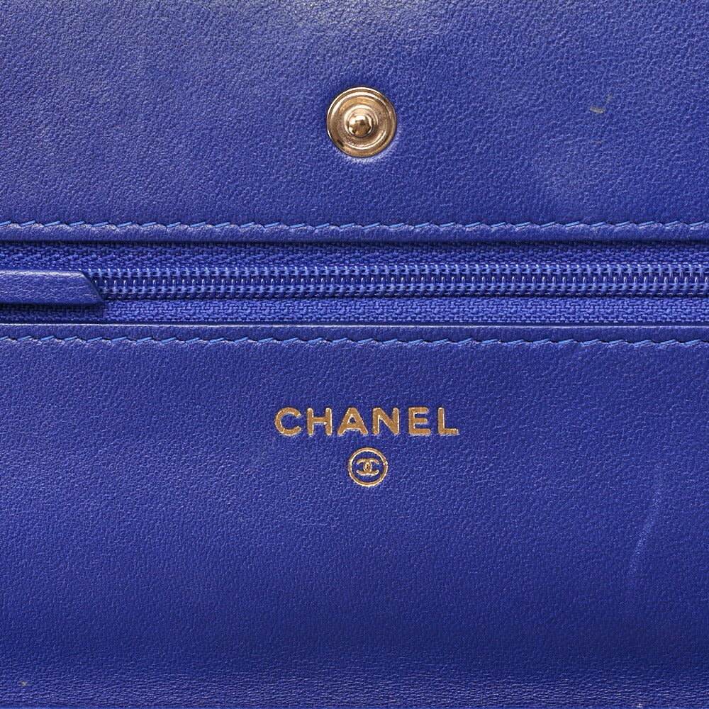 CHANEL Chain Wallet Matelassé V-Stitch Lambskin Navy Gold-Tone Hardware, Pre-Owned