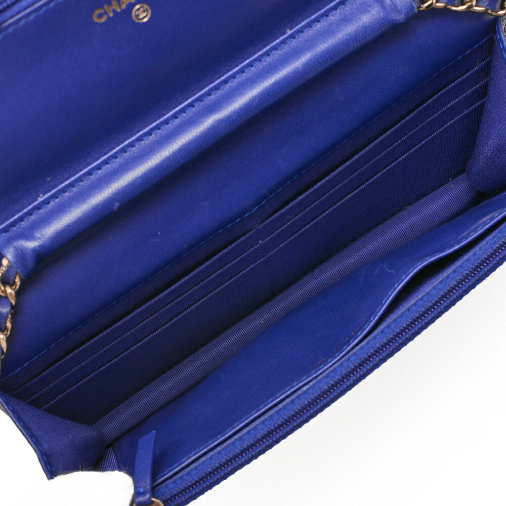 CHANEL Chain Wallet Matelassé V-Stitch Lambskin Navy Gold-Tone Hardware, Pre-Owned