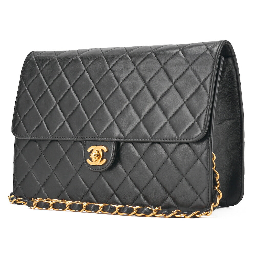 CHANEL Matelassé Push Lock Turnlock Chain Shoulder Lambskin Black Gold-Tone Hardware, Pre-Owned