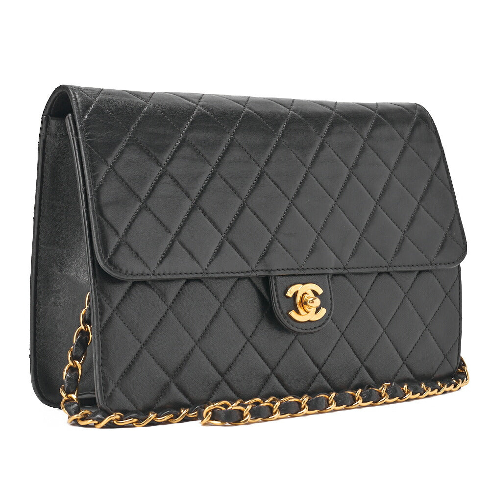 CHANEL Matelassé Push Lock Turnlock Chain Shoulder Lambskin Black Gold-Tone Hardware, Pre-Owned