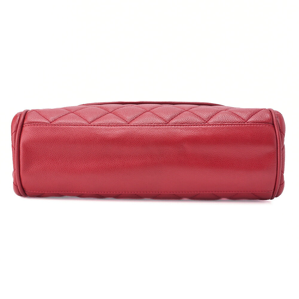 CHANEL Matelassé Coco Mark Chain Shoulder Bag Caviar Skin Red Silver-Tone Hardware, Pre-Owned