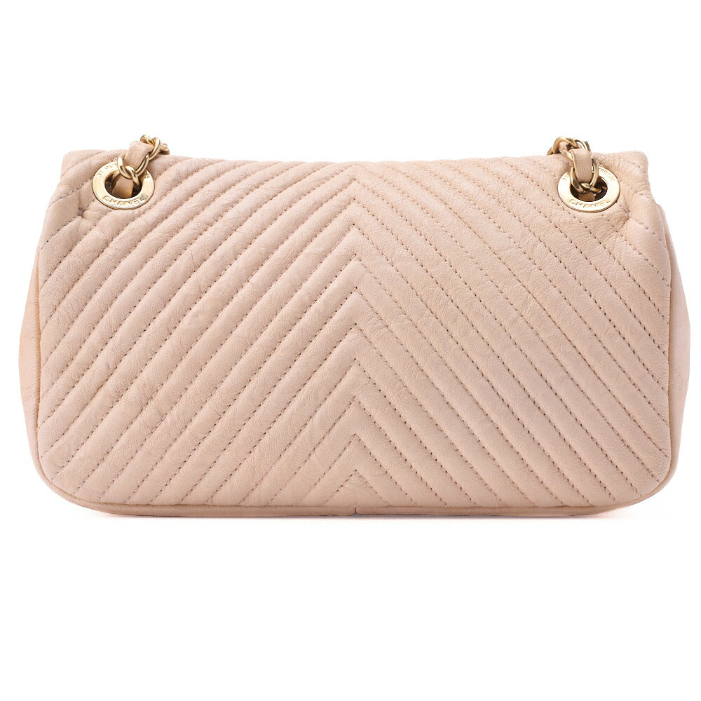 CHANEL Shoulder Bag Calfskin V-Stitch Beige Turnlock Single Flap Gold-Tone Hardware, Pre-Owned