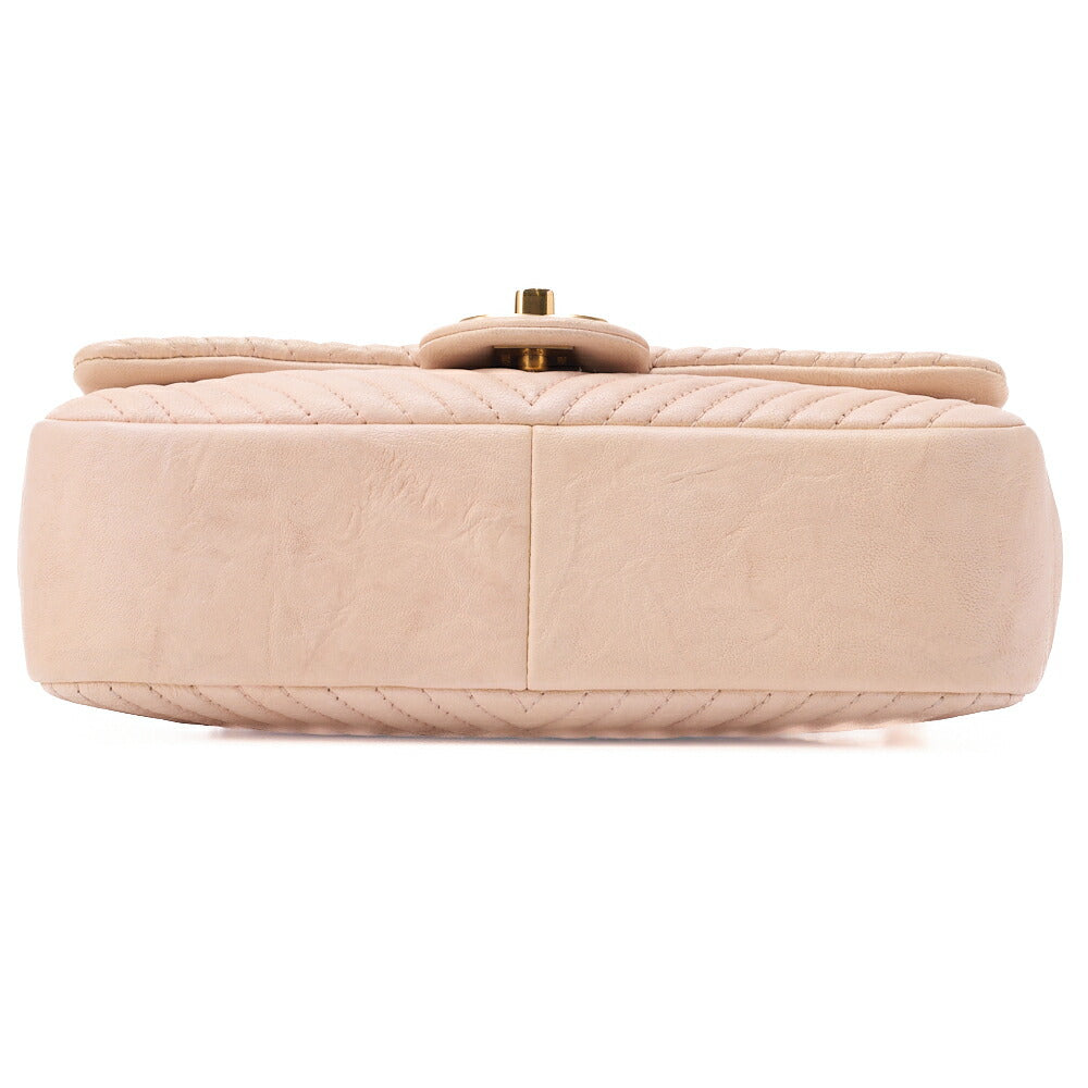 CHANEL Shoulder Bag Calfskin V-Stitch Beige Turnlock Single Flap Gold-Tone Hardware, Pre-Owned