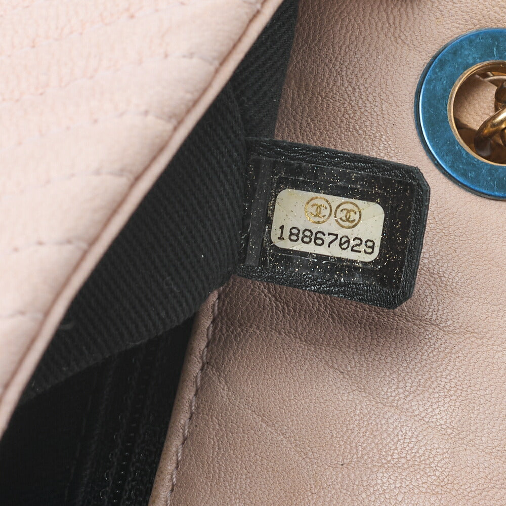 CHANEL Shoulder Bag Calfskin V-Stitch Beige Turnlock Single Flap Gold-Tone Hardware, Pre-Owned