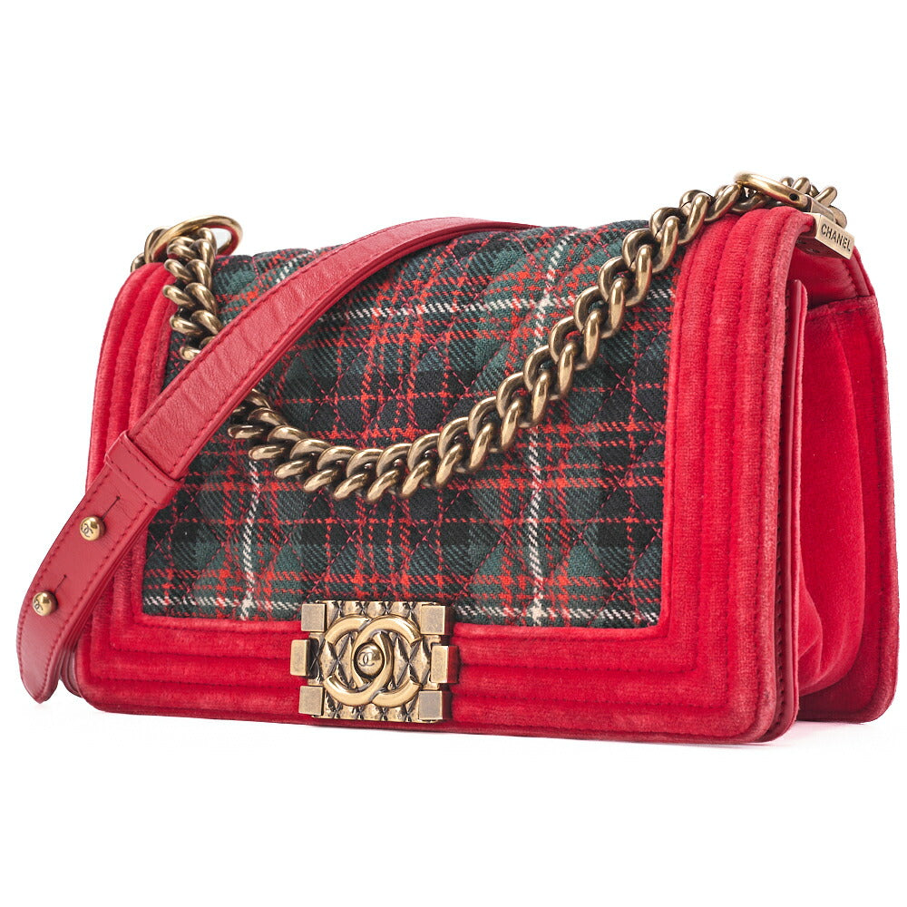 CHANEL Boy Chanel Matelassé Chain Shoulder Cotton x Pelore Red x Multicolor Gold-Tone Hardware, Pre-Owned