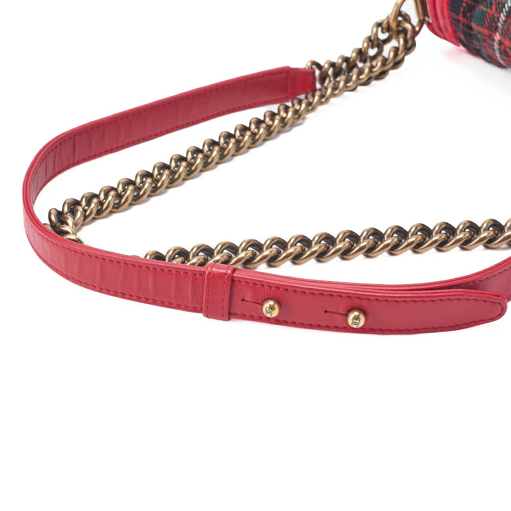 CHANEL Boy Chanel Matelassé Chain Shoulder Cotton x Pelore Red x Multicolor Gold-Tone Hardware, Pre-Owned