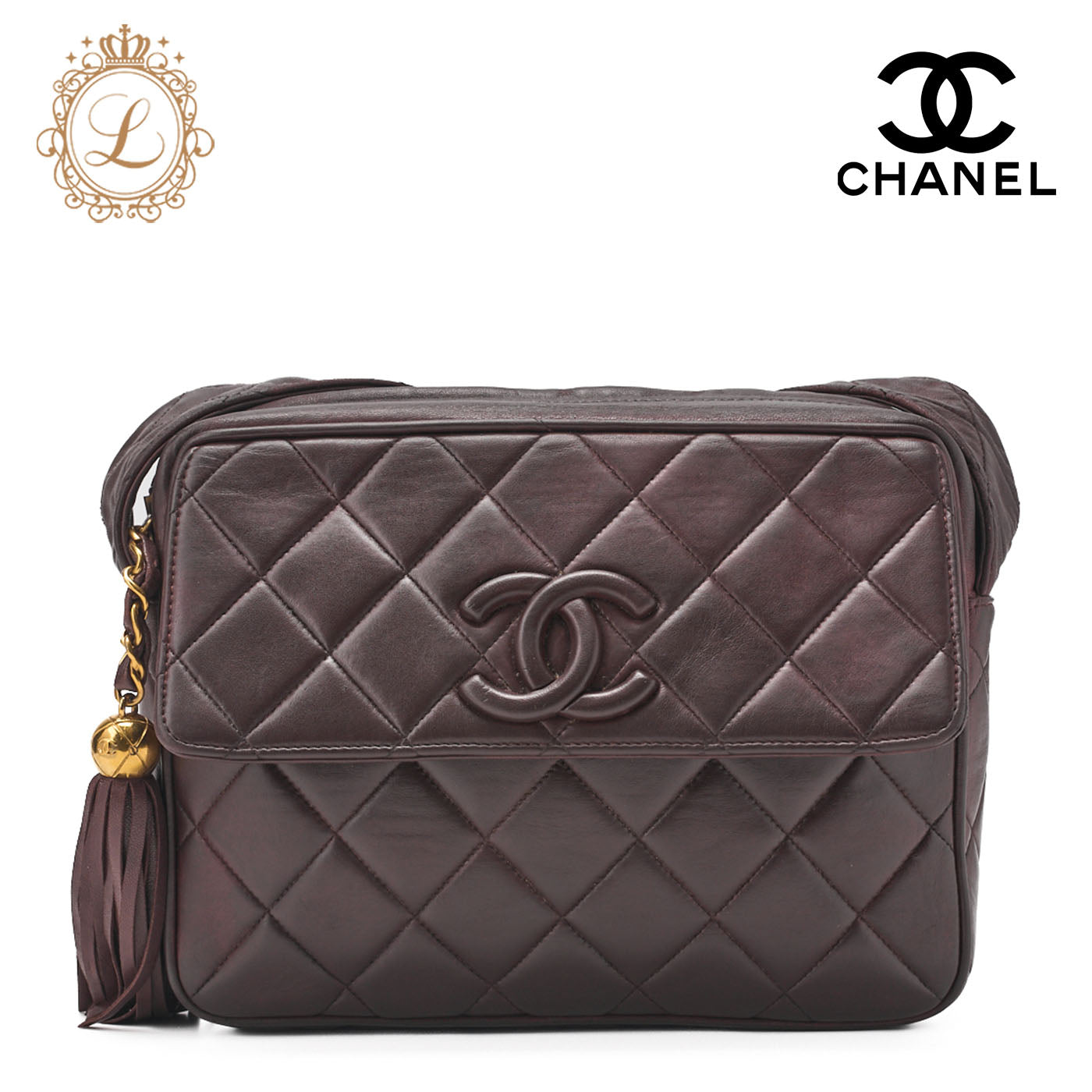 CHANEL One Shoulder Bag Matelassé Coco Mark Fringe Brown Gold-Tone Hardware, Pre-Owned
