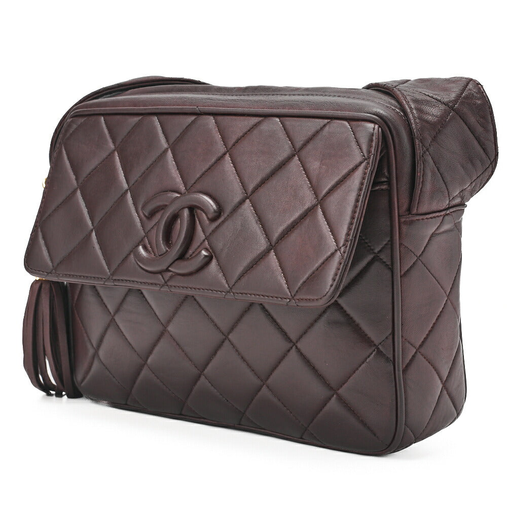 CHANEL One Shoulder Bag Matelassé Coco Mark Fringe Brown Gold-Tone Hardware, Pre-Owned