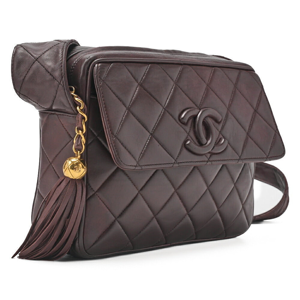 CHANEL One Shoulder Bag Matelassé Coco Mark Fringe Brown Gold-Tone Hardware, Pre-Owned