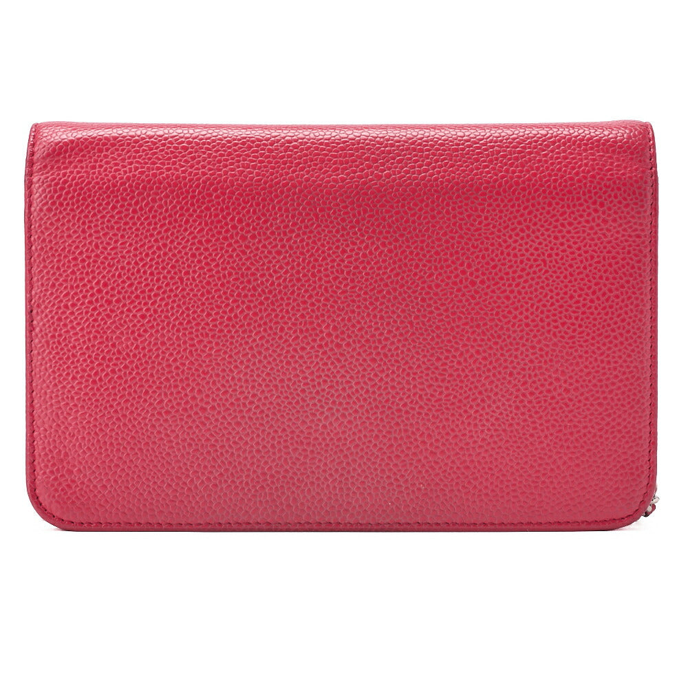 CHANEL Shoulder Bag Chain Wallet Caviar Skin Rose Pink Silver-Tone Hardware, Pre-Owned