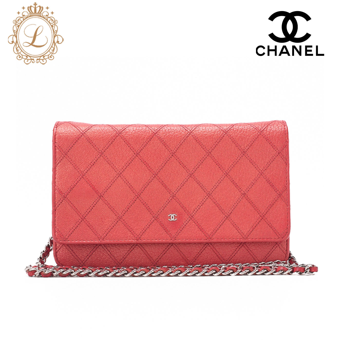 CHANEL Bicolore Matelassé Chain Wallet Calfskin Red Silver-Tone Hardware, Pre-Owned