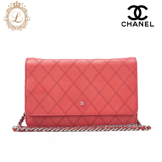CHANEL Bicolore Matelassé Chain Wallet Calfskin Red Silver-Tone Hardware, Pre-Owned