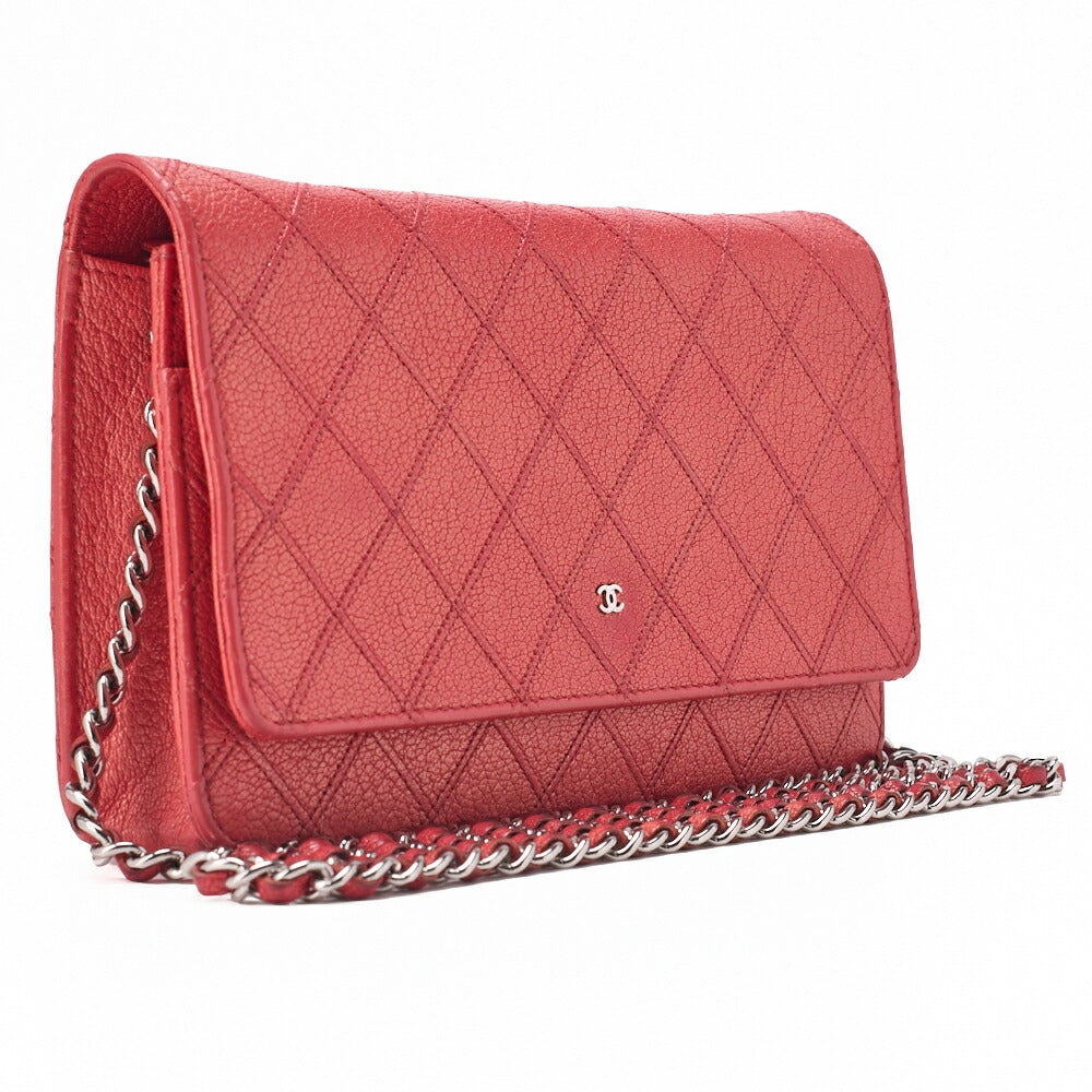 CHANEL Bicolore Matelassé Chain Wallet Calfskin Red Silver-Tone Hardware, Pre-Owned