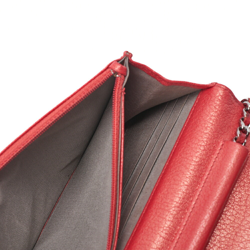 CHANEL Bicolore Matelassé Chain Wallet Calfskin Red Silver-Tone Hardware, Pre-Owned