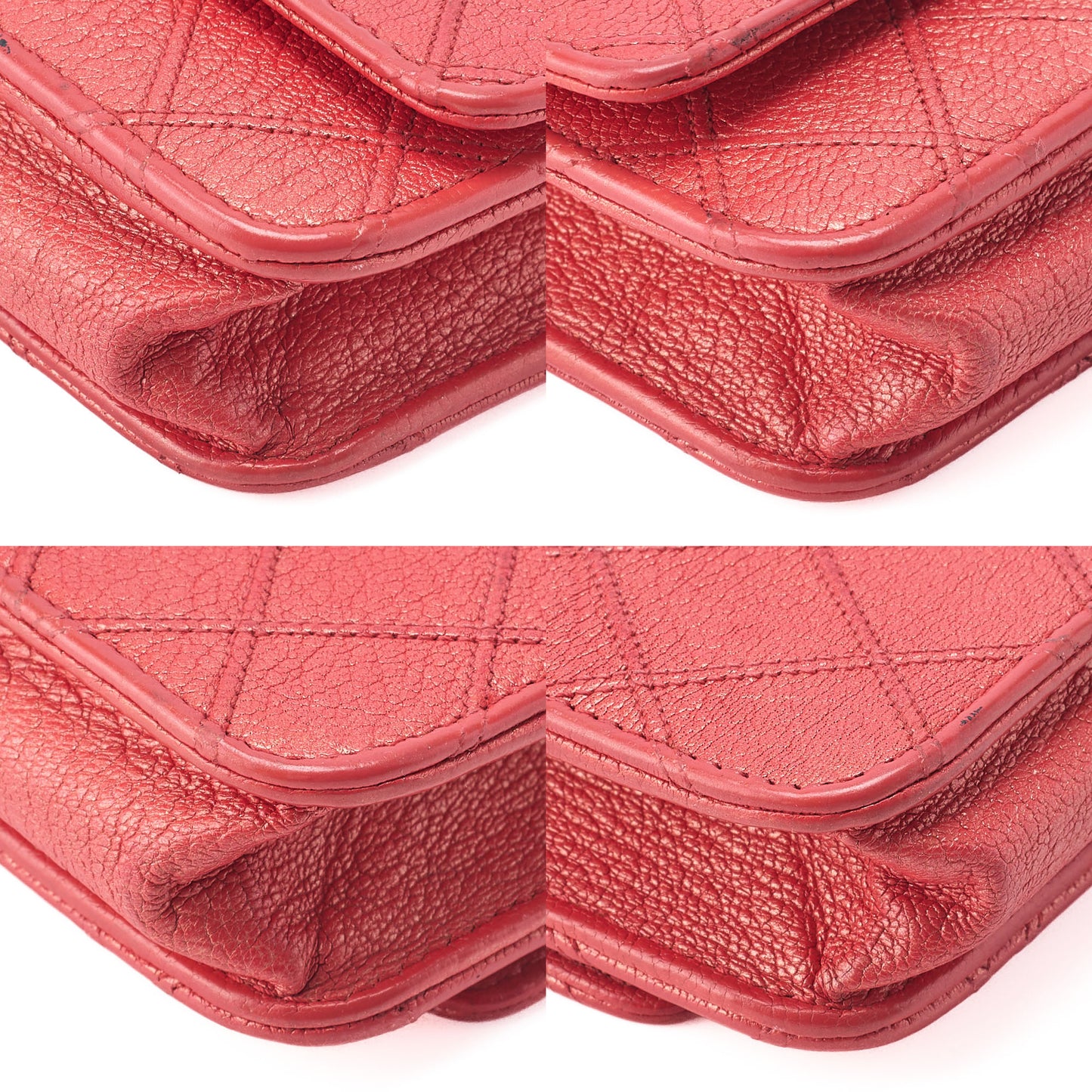 CHANEL バイカラー マトラッセ チェーンウォレット カーフスキン レッド シルバー金具, 中古品