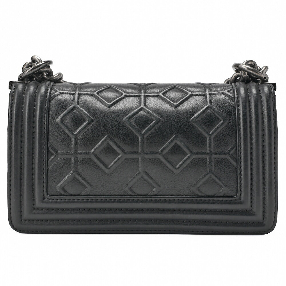 CHANEL Boy Chanel Diamond Stitch Chain Shoulder Calfskin Black Mini Size Silver-Tone Hardware, Pre-Owned