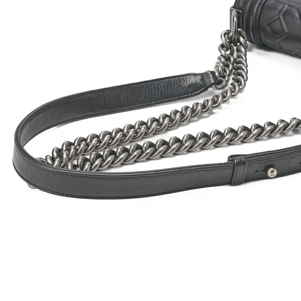 CHANEL Boy Chanel Diamond Stitch Chain Shoulder Calfskin Black Mini Size Silver-Tone Hardware, Pre-Owned