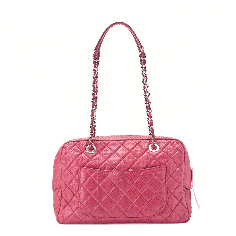 CHANEL Matelassé Outside Flap Chain Shoulder Python Pink Silver-Tone Hardware, Pre-Owned