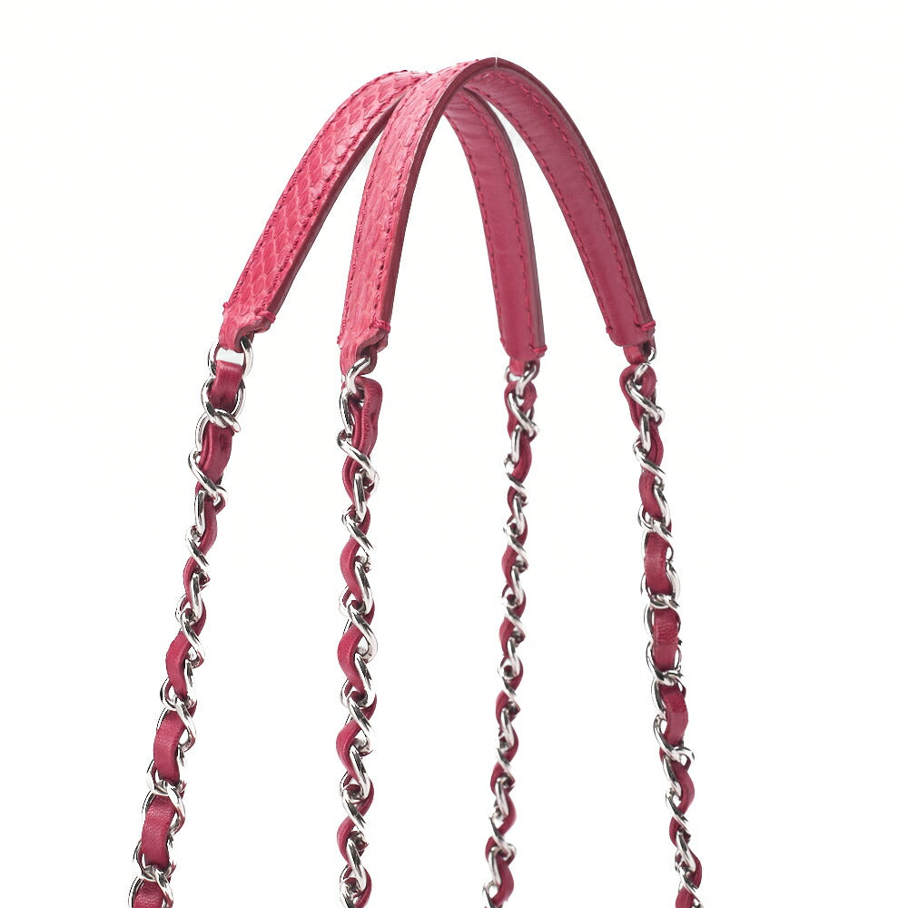 CHANEL Matelassé Outside Flap Chain Shoulder Python Pink Silver-Tone Hardware, Pre-Owned