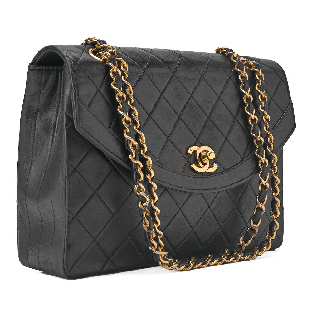 CHANEL Chain Shoulder Bag Matelassé Design Flap Lambskin Black Gold-Tone Hardware, Pre-Owned